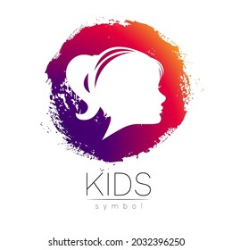 Blootipo de vector infantil en círculo violeta. Perfil de silueta cabeza humana. Logo del concepto para personas, niños, autismo, niños, terapia, clínica, educación. Diseño de símbolos de plantilla