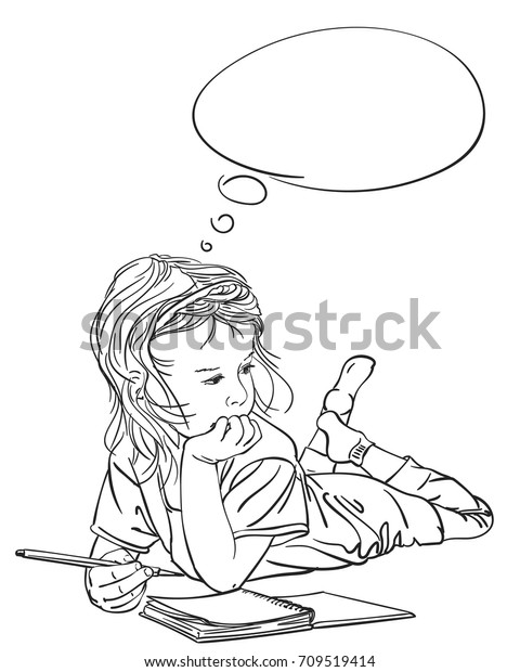 Child Girl Writing Note Book While Stock Vector (Royalty Free) 709519414