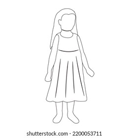 child girls outline sketch, isolated vector