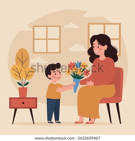 Child Giving Flower to Mother Vector