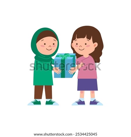 A child is giving a gift to another child