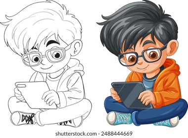 Child with glasses using a tablet