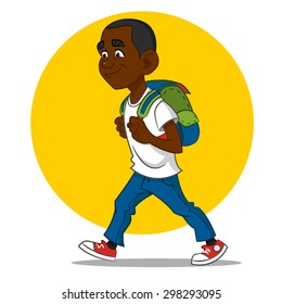  child goes to school. Vector illustration.