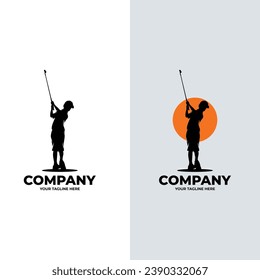 Child golf player logo design template