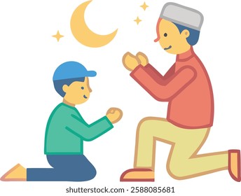 Child greeting elder during Iftar, symbolizing Ramadan family values and kindness.
