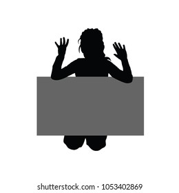 child with grey board vector silhouette on white