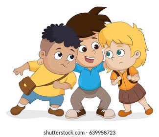The child group talking plan together. Vector and illustration.