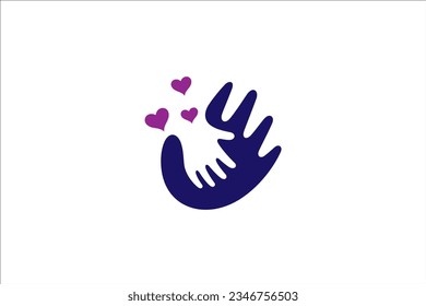 Child hand care logo design with love combination