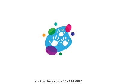 child hand logo with bubble spotting effect in colorful vector design