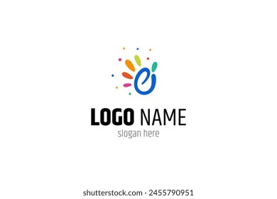 Child hand logo with colorful flat vector design style