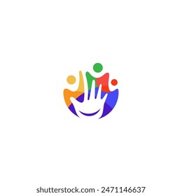 Child hand logo design with combination of children in colorful vector design