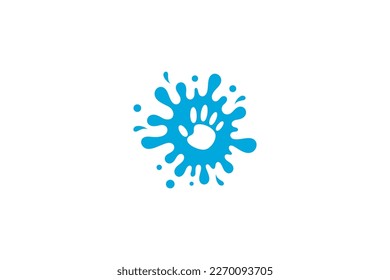 logotipo de mano secundaria con variación de salpicadura de pintura en color azul estilo de diseño plano