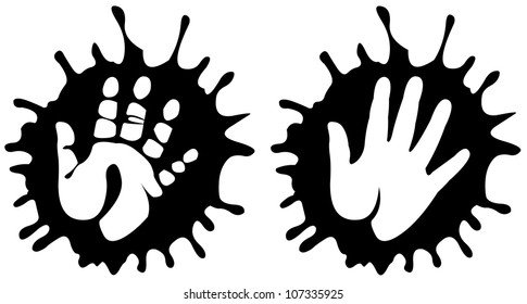 Child hand palm splash in two variation. Easy editable layered vector illustration