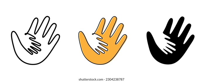 Child hand in parent hand line illustration