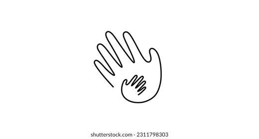 Child hand in parent hand one line illustration