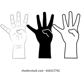 child hand shows the number four. vector illustration