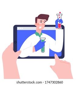 Child hands holing tablet computer. Using digital tablet pc for distance lessons, video course, web seminar, internet class, personal teacher service.Online education for school and university concept