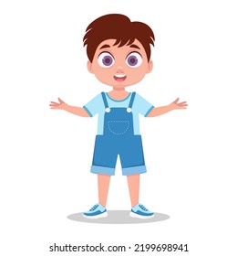 Niño, manos a los lados. Muchacho sorprendido. ilustración vectorial