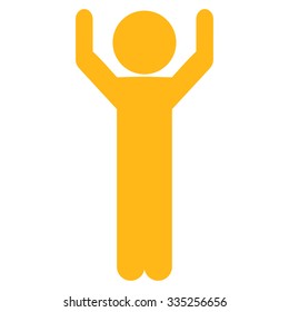 Child Hands Up vector icon. Style is flat symbol, yellow color, rounded angles, white background.