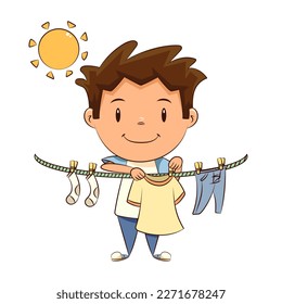 Child hanging clothes, kid, help, housework, chores