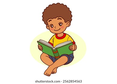 A child is happily reading a book.