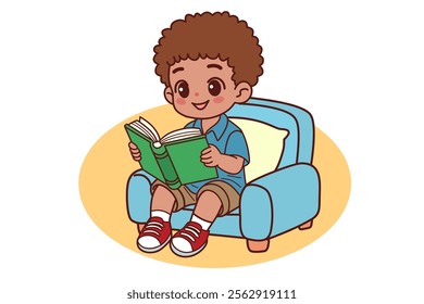 A child is happily reading a book.