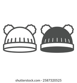 Child hat line and solid icon, winter headwear concept. Vector graphics. Warm wool knitted hat sign on white background, outline style icon for mobile or web design