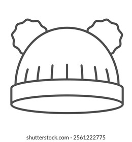 Child hat thin line icon, winter headwear concept. Vector graphics. Warm wool knitted hat sign on white background, outline style icon for mobile or web design