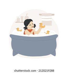 Child having a bath abstract concept vector illustration. Teach self-care skills, learn independent personal hygiene, kid having bath, washing yourself, early home education abstract metaphor.