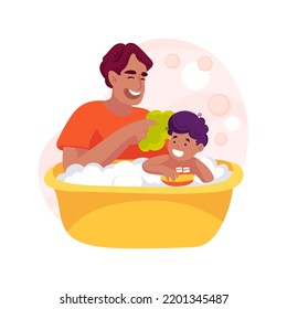 Child having a bath isolated cartoon vector illustration. Teach self-care skills, learn independent personal hygiene, kid having bath, washing yourself, early home education vector cartoon.