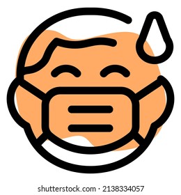 child with having cold sweat and wearing the mask