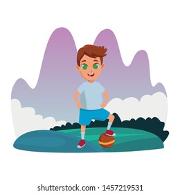 child having fun and playing with ball at nature outdoors splash scenery vector illustration graphic design