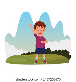 child having fun and playing at nature outdoors splash scenery vector illustration graphic design