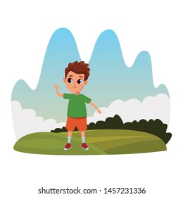 child having fun and playing at nature outdoors splash scenery vector illustration graphic design