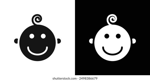 Child head icon flat line symbol set.