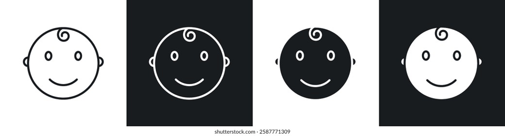 Child head icon set black and white colors. Graphic Vector icons pack