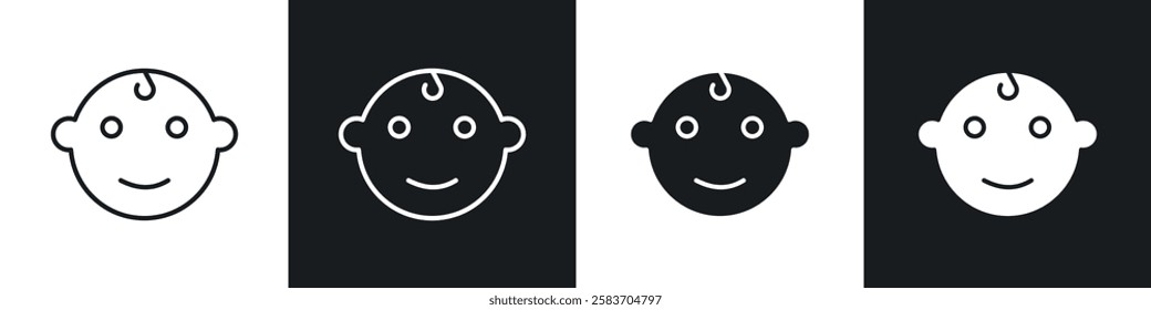Child head icons collection in black and white filled and line versions