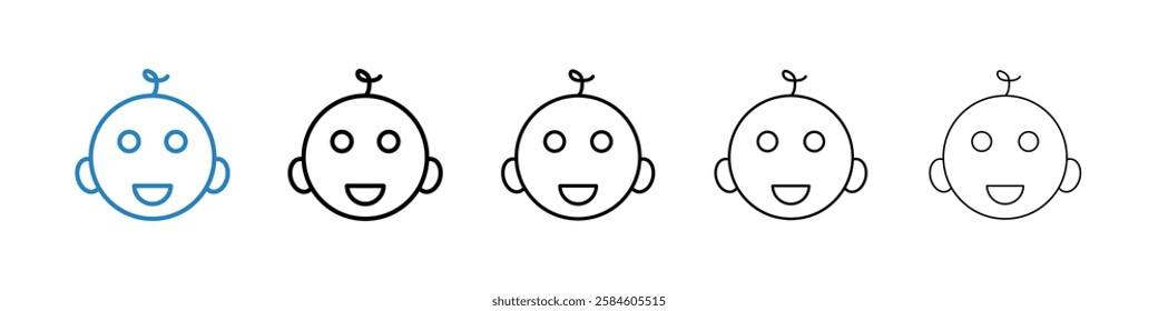 Child head icons in five different stroke sizes