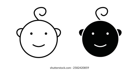 Child head icons pack vectors in black flat and strokes