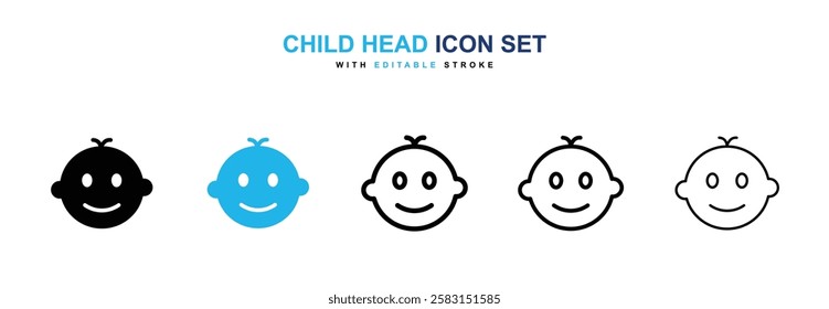 Child head icons vector collection in black and blue colors on white background