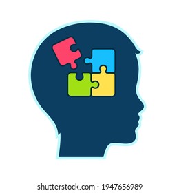 Child head profile silhouette with jigsaw puzzle symbol. Autism spectrum disorders and neurodiversity awareness.