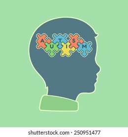 Child Head Profile Silhouette With Jigsaw Puzzle Symbolizing Autism Spectrum Disorders