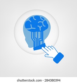 Child head thinking on technology background