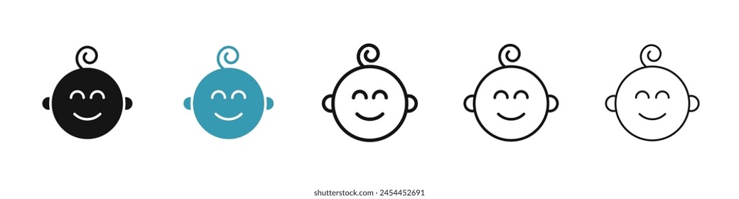 Conjunto de iconos de Vector de cabeza infantil. icono de línea de cara de bebé feliz. icono de cara de sonrisa infantil para diseños de Ui.