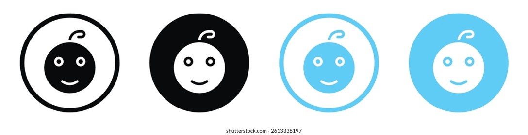 Child head vector icons in black and blue colors