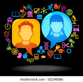 child heads with symbols. the concept of education
