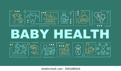 Child Health Word Concepts Banner. Mental And Physical Health. Infographics With Linear Icons On Green Background. Isolated Creative Typography. Vector Outline Color Illustration With Text