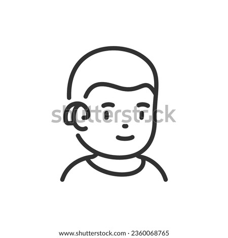 Child with hearing aid, linear icon, hearing impairment in children. Line with editable stroke