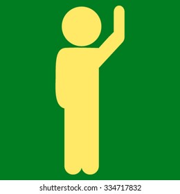 Child Hello vector icon. Style is flat symbol, yellow color, rounded angles, green background.