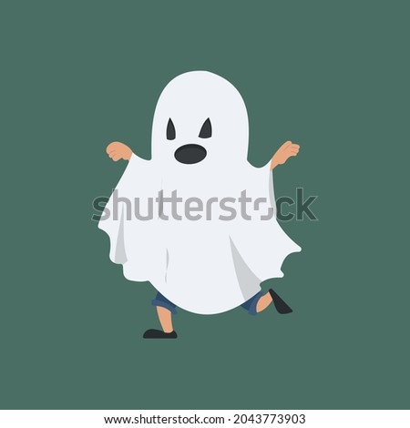 the child hid under a white sheet with slits for the eyes and runs around, frightening others on Halloween, although his bare arms and legs stick out
